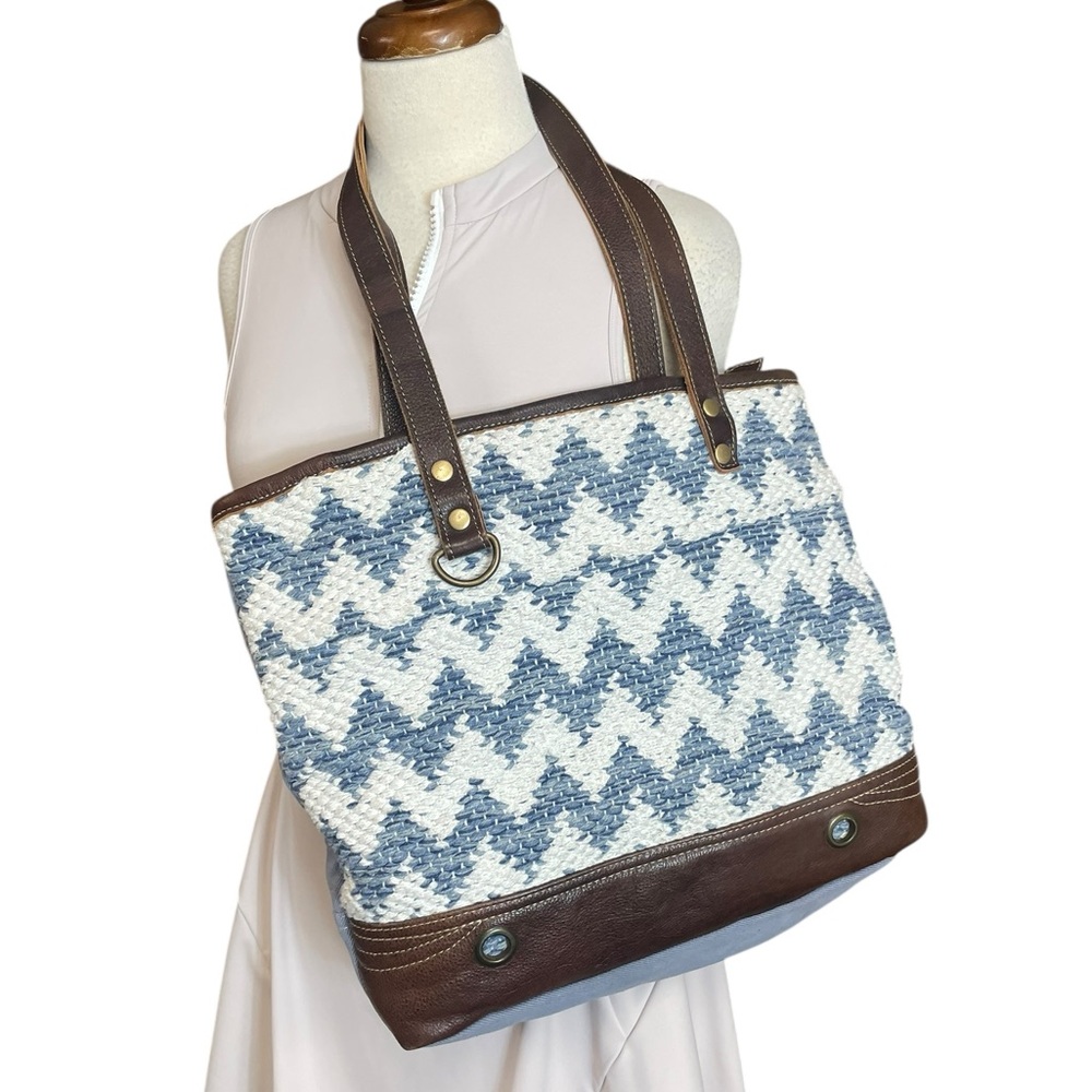Myra Bag Blue and White Chevron Shoulder Bag